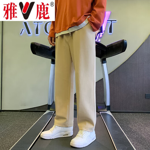 Yalu pants men's spring and autumn thin trendy brand casual pants loose straight wide leg trousers men's black spring and autumn regular high quality L 110-120Jin Jin equals 0.5 kg