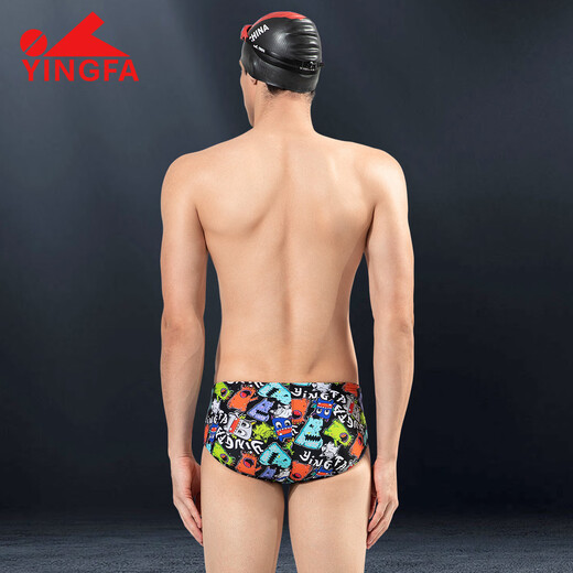 YINGFA men's swimming trunks, professional racing swimming trunks, men's swimming training equipment, children and adults new triangle swimming trunks, graffiti printing, professional wide-brimmed triangle swimming trunks S Recommended waist size 60--67CM