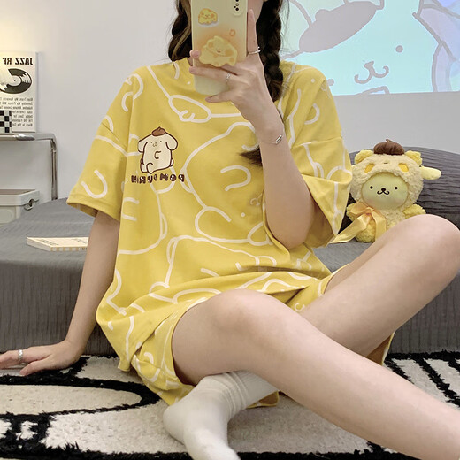 Catman 2025 Neuer Sommer kurzärmeligte Pyjamas für Frauen-Baumwoll-Cartoon Süßes süßes Mädchen kann außerhalb der G6627 M getragen werden