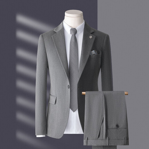 Bird-like suit suit for men, three-piece Korean style slim business casual suit for groom and wedding, medium gray, top + pants + vest, free lining L