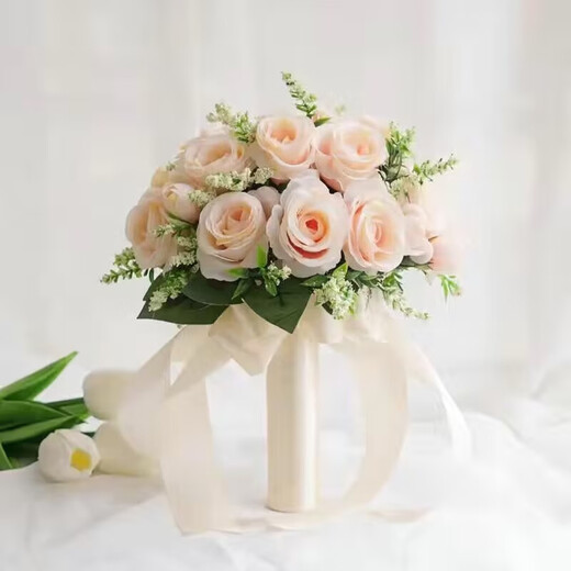 手捧花新娘韩式婚礼结婚领证仿真花束森系婚纱摄影拍照道具手捧花 香槟欧式