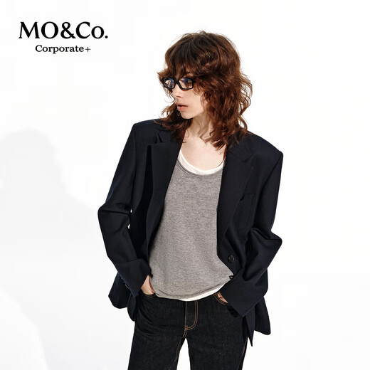 MO&Co. C+ Series Spring Suit with Sheep Wool Intellectual College Style Shoulder Pads MBE1BLA023 Navy Blue S 160