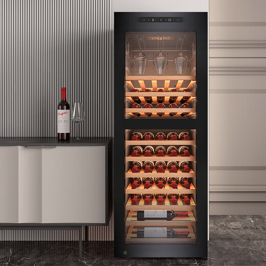 Vinocave wine cabinet constant temperature compressor air-cooled home living room ultra-thin white wine and grape display cabinet glass storage refrigerated fresh cabinet constant temperature air-cooled-slim dual temperature-JC-170B-60 bottles