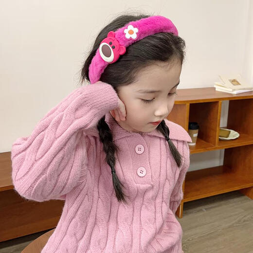 Suyi Embroidered Children's Strawberry Bear Headband 2024 New Girls' Plush Headband Does Not Strap Cute Baby Hairpin Girl's Hairband Love Rabbit Headband