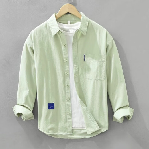 森马（Semir）青少年感长袖衬衣男潮牌棉衬衫春秋季工装外套2025新款上衣 6625绿色 2XL