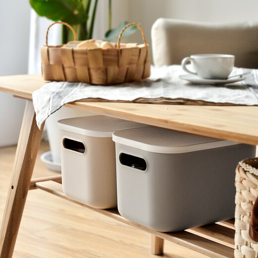 Bailu storage box with lid, home storage, kitchen storage box, sundry organizer, desktop storage, snack toy plastic basket, light gray large size