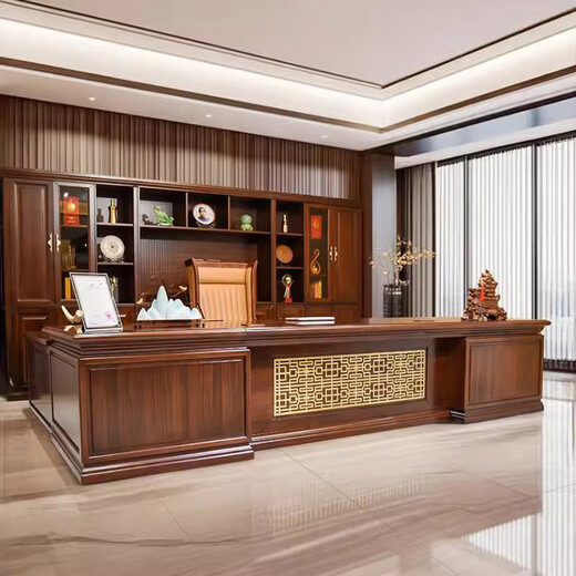 Aosenming new Chinese style solid wood office desk and chair combination ebony wood CEO boss table high-end atmospheric chairman executive desk 2.8 meters boss table