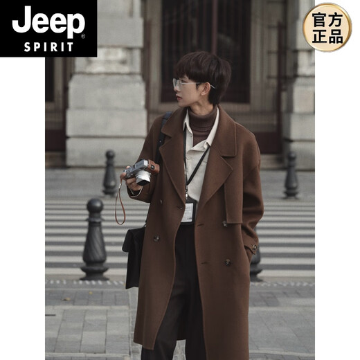 
JEEP SPIRIT-sensory 2025 autumn and winter new wool double-sided neon double-breasted gun blocking mid-length coat men's camel-crowned M 48