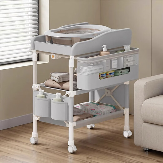 DEARVADER Diaper Table Baby Care Table Portable Multifunctional Foldable Bathable Baby Bed Diaper Changing Touch Table Luxury Model - Light Gray