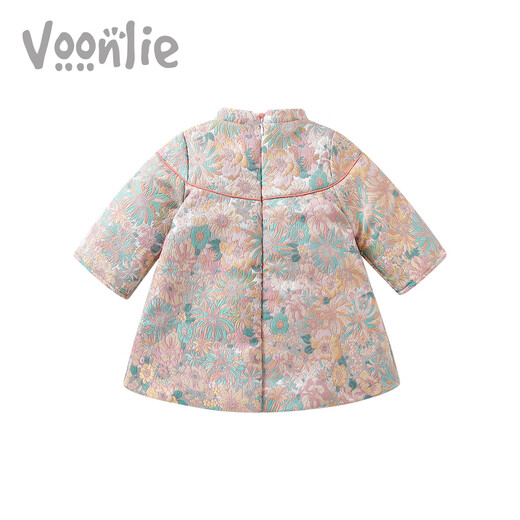 Fanhunting girls Chinese style dress winter plus velvet children's princess dress one-year-old baby dress for the first week banquet winter color 80