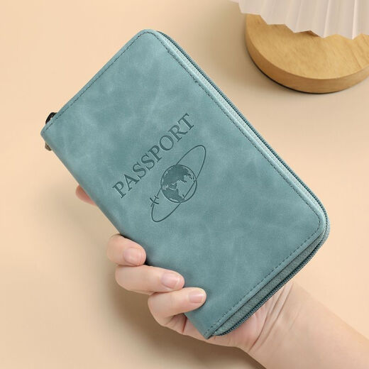 New 2025 passport multi-function RFID anti-theft certificate card bag storage travel zipper short fashion multi-card position model - blue regular material / thinner without protection