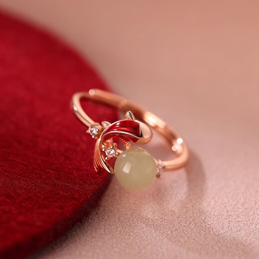 Core luxury Yujian koi ring for women's birth year vegetarian ring index finger ring female snake year open ring birthday red gift girlfriend Yujian koi ring