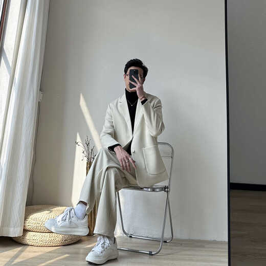 DK high-end men's casual style suit suit men's spring and autumn Korean style trendy loose casual high-end suit two-piece white suit + pants S 120Jin Jin is equal to within 0.5 kg