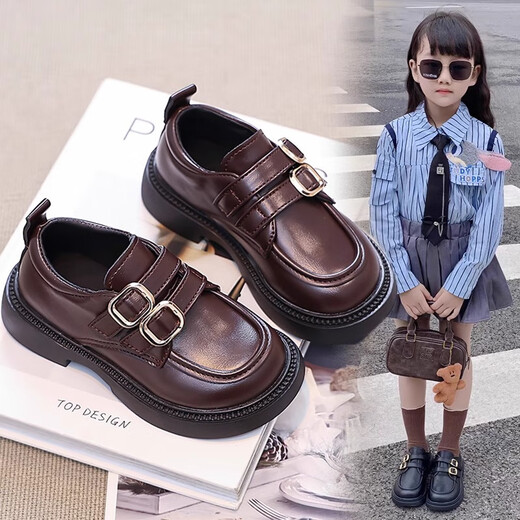 Yilinyue Girls' Loafers 2025 Girls Princess Black Small Leather Shoes New Children's Breathable Single Shoes Soft Sole Korean Version Performance 929 Black Single Layer 34 Inner Length 20.8CM