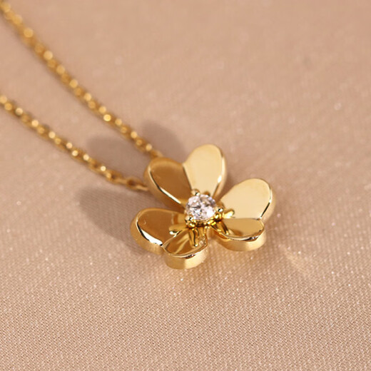 Shiniao 18K gold clover small gold flower rose gold necklace women's diamond color gold four-leaf clover AU750 light luxury clavicle chain 18k gold