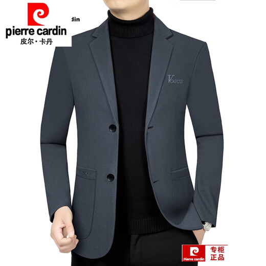 皮尔卡丹（pierre cardin）春秋新款男士西服中年休闲韩版修身简约羊毛西装外套新品 黑色 L 175 120-138斤