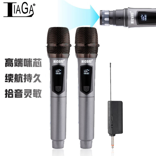 LIAGA wireless karaoke microphone professional singing desktop computer live broadcast home karaoke speech training conference recording FM trolley speaker microphone one to two anti-howling U2 (volcanic ash) (no Bluetooth)
