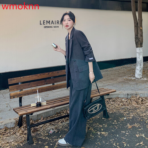 WMOKNN blazer women's 2025 spring new Korean style high-end commuting casual loose double-breasted suit suit for women gray M (recommended 105-120 Jin Jin equals 0.5 kg)