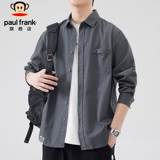 Paul Frank long-sleeved shirt men's spring and autumn simple loose casual shirt men's American jacket men gray 2XL