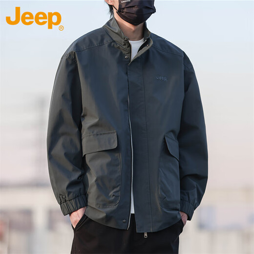 Jeep (JEEP) jacket men's autumn and winter jacket men's stand collar loose casual clothes men's trendy top gray XL
