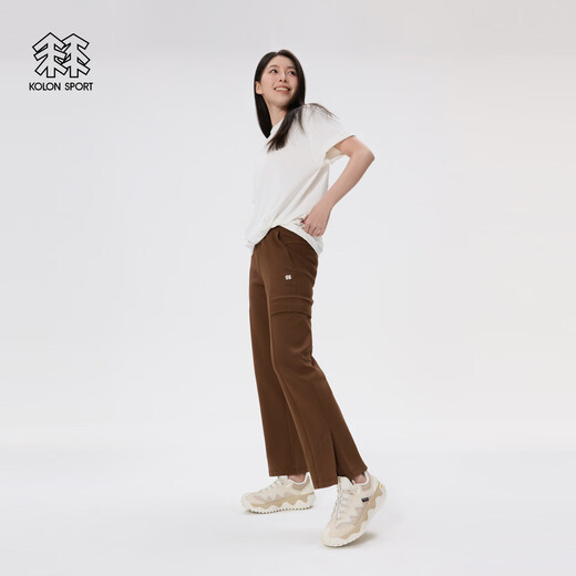 KOLON SPORT/可隆阔腿针织裤 女子混纺直筒松紧腰户外露营徒步工装休闲裤 LKLP5MT718-DN 深棕色 L 170/78A