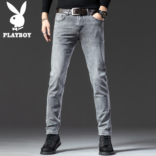 Playboy black jeans for men 2025 new trousers spring trend slim fit small feet pants for men 1048 black 28 90-105Jin Jin is equal to 0.5 kg