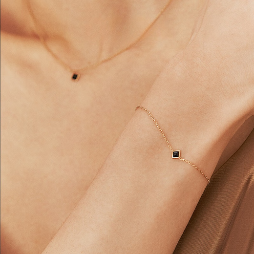 Caizhi YIN Yin series black agate bracelet 18K gold gemstone stacked bracelets black agate chain length 15+2cm