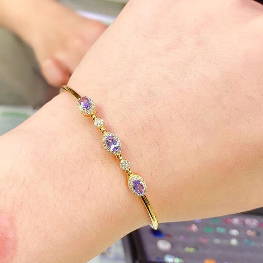 OEMG925 silver gold-plated natural tanzanite bracelet with flashing fire main stone 3*5mm 925 silver precision inlay