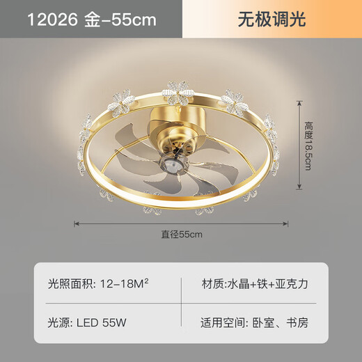 XMSJ照明风扇灯吊扇灯主卧室房间吸顶灯年新款餐厅电扇带灯具 12004金+白55CM无极+摇头