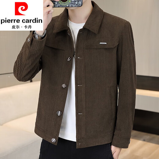 Pierre Cardin Corduroy Jacket Men's Korean Style Spring and Autumn Trendy Slim Work Jacket Autumn Youth Fashion Versatile Top Navy Blue T-shirt is too small Default is one size larger XL 120-132Jin Jin is equal to 0.5 kg