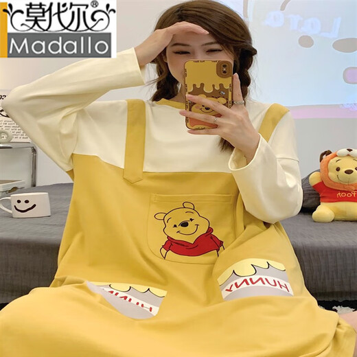 莫代尔怪兽睡裙中长款睡衣女夏季大码胖mm200斤孕妇宽松ins学生圆领家居 J16863 背带怪兽大学 圆领睡裙 M 舒适纯棉柔软肤