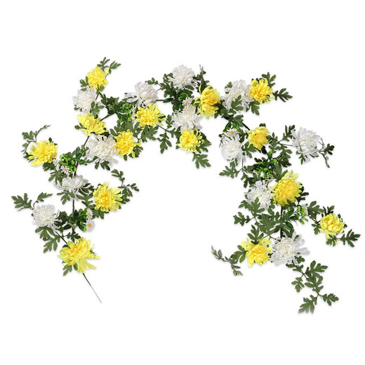 Qingming Festival supplies, simulated chrysanthemum rattan, sacrifice, fake flowers for visiting graves, tombstones, plastic flower chains, silk flowers, eternal chrysanthemum rattan - yellow