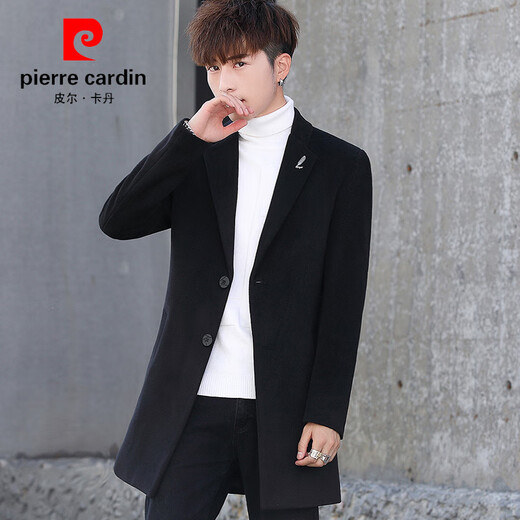 Pierre Cardin Youth Windbreaker British Slim Medium Long Woolen Coat Men's 2025 New Korean Style Trendy Woolen Coat Men 1818 Light Gray 2XL