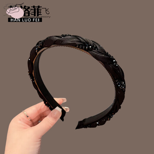 Wen Yufei rhinestone high-end exquisite high skull headband for women 2024 new style headband high-end temperament face wash hairpin headwear A2-4-3 black rhinestone twist headband