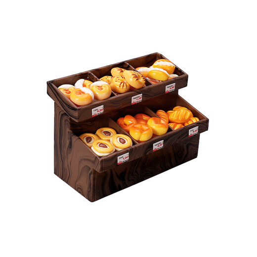 Mini simulated bread cabinet children's house play house convenience store scene bread food play model DIY toy small ornaments Apricot color bread combination cabinet B series 49-piece set