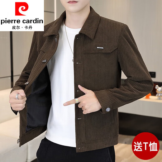 Pierre Cardin Corduroy Jacket Men's Korean Style Spring and Autumn Trendy Slim Work Jacket Autumn Youth Fashion Versatile Top Navy Blue T-shirt is too small Default is one size larger XL 120-132Jin Jin is equal to 0.5 kg