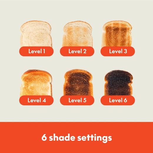 BELLA ultra-thin toaster, 2 slots, 25cm long, 6-level baking color adjustment, defrost and reheat, removable crumb tray, 900W household toaster