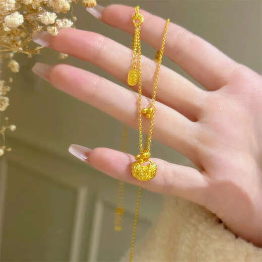 Youshu 18k gold good luck small gold lock necklace for women 2025 new fruitful little koi good luck clavicle chain fruitful necklace