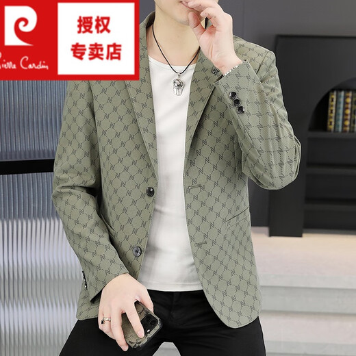 Pierre Cardin 2025 Spring and Autumn Casual Suit Men's Korean Style Slim-fitting and Handsome Printed Unisex Youth Small Suit Jacket Khaki 2XL 140-155Jin Jin is equal to 0.5 kg within