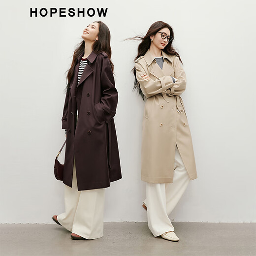 Red sleeves this year's popular windbreaker spring 2025 new women's intellectual style loose lapel casual long coat Coffee 037 S