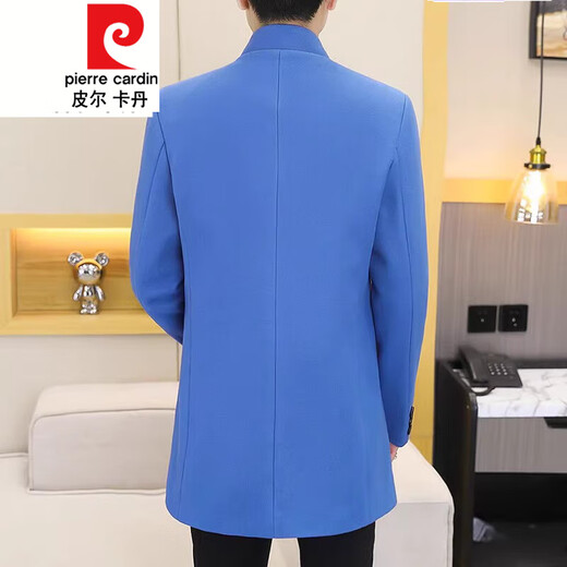 Pierre Cardin winter woolen windbreaker men's mid-length stand-up collar tunic solid color coat Korean style casual Nizi coat 2313 purple mid-length windbreaker 3XL