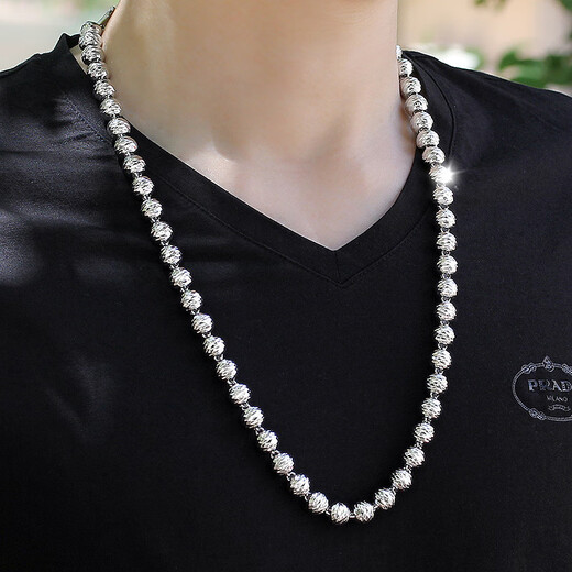 Guanpu Pavilion Fat Donglai same style men's platinum necklace men's platinum-plated domineering Buddha beads transfer bead chain women's trendy silver decoration radium 6 mm 60 cm