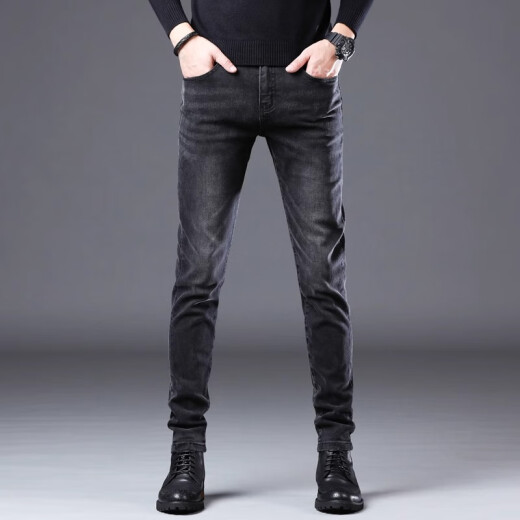 Jeep Spirit Genuino Jeep Jeans High-End Jeans Men 2025 Summer delgada Fina delgada Pantalones casuales elásticos Men 1048 Negro Tamaño regular 38 Circunción de cintura 2 pies 9 adecuado para alrededor de 182-195Jin [Jin iguala 0.5 kg]