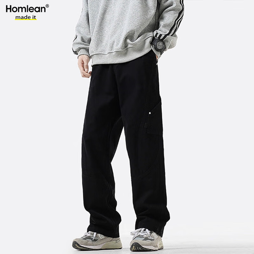 Homlean American pure cotton casual pants men's spring and summer niche trendy brand retro loose workwear long pants HS60 Khaki XL