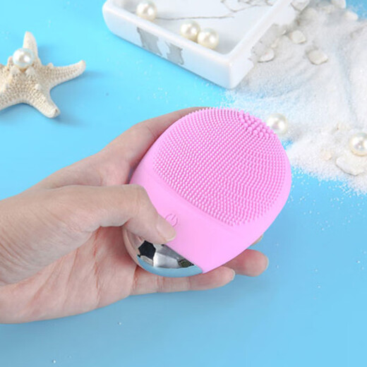 FODRK Egg Facial Washing Instrument Magic Electric Ultrasonic Facial Cleansing Instrument Unisex Pore Cleaner Facial Blackhead Remover Massage Facial Washing Brush 6-level Adjustment + Soft Material + High-Frequency Vibration Pink