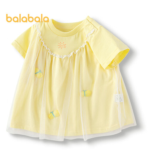Balabala baby short-sleeved t-shirt baby girls tops 2025 summer wear sweet mesh stitching fashionable 209225117004
