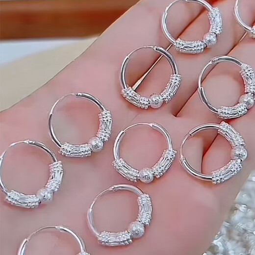 Laohuang Xiangyang's mother recommends all-silver pure silver 9999 earrings sterling silver earrings for women, transfer bead circle temperament, Lao Fengxiang gift certificate, Lao Fengxiang 6.4368 grams, fine style solid