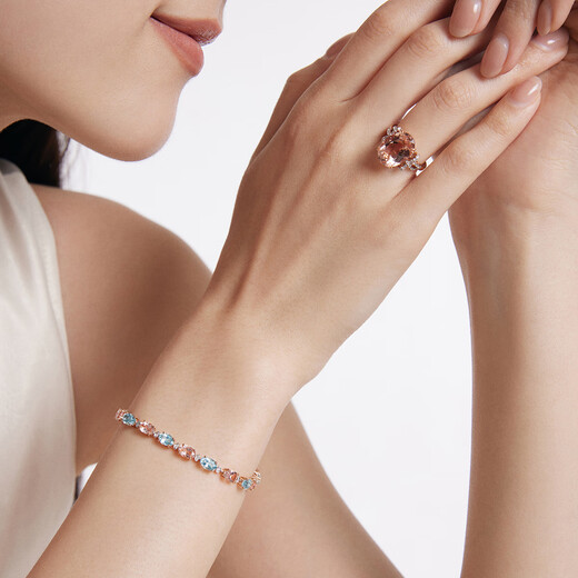 Chow Tai Fook ENZO Pink Realm 18K Gold Morganite Aquamarine Diamond Bracelet for Women EZV8786 Gift 15cm