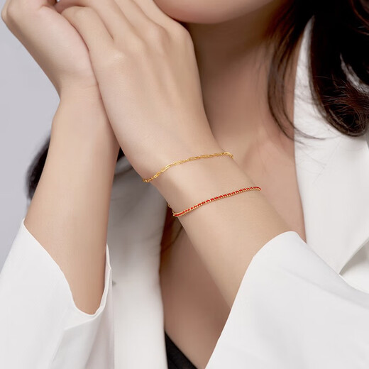Chao Acer Little Love Rope Yellow 18K Gold Bracelet Women's Gold Stacked Bead Chain Gold Beads Zodiac Year Red Rope Birthday Gift Chain Approximately 15cm+