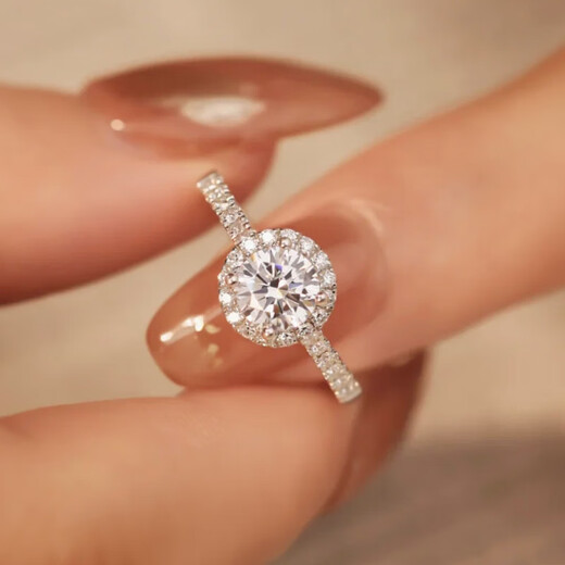 Pt950 platinum moissanite ring for women, high-end imitation diamond ring, proposal, engagement, girlfriend wedding ring, light luxury round main stone, 50 points, size 12